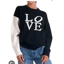 ELAN LOVE Colorblock Black White Long Sleeve Pullover Sweater, Size Large 