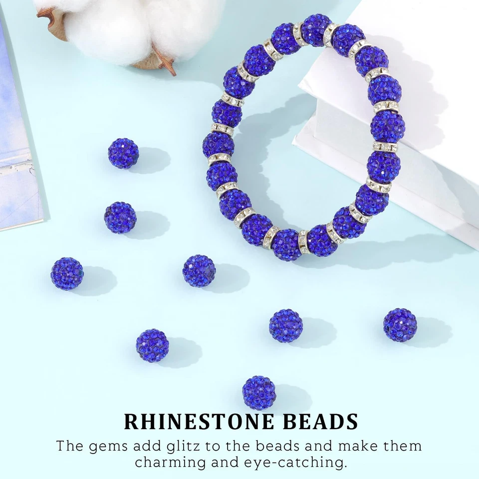 120 piezas cuentas de diamantes de imitación de 10 mm para hacer joyas, Shamballa redonda brillante azul oscuro Foto 2 de 4