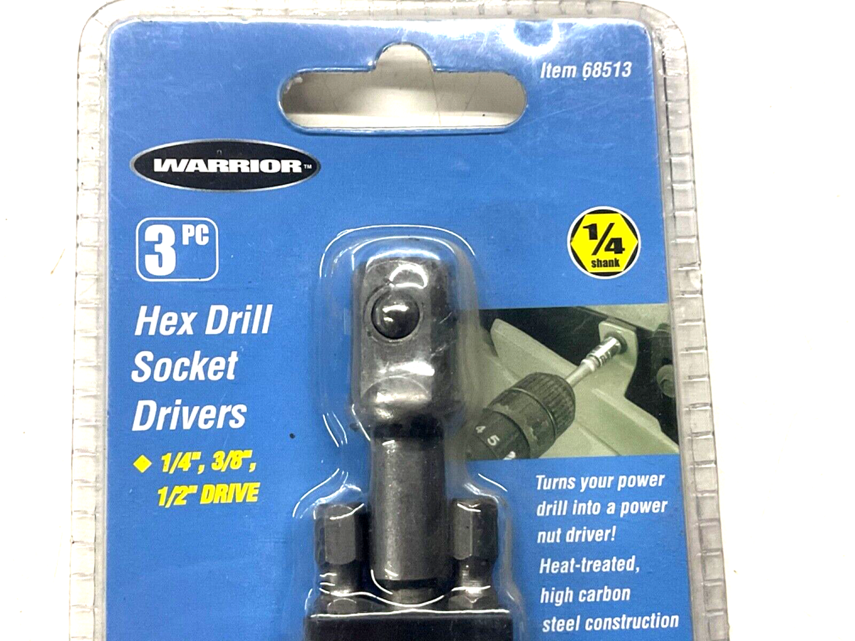 WARRIOR 3-pc. HEX DRILL SOCKET DRIVERS, 1/4” 3/8” 1/2”, #68513 | eBay