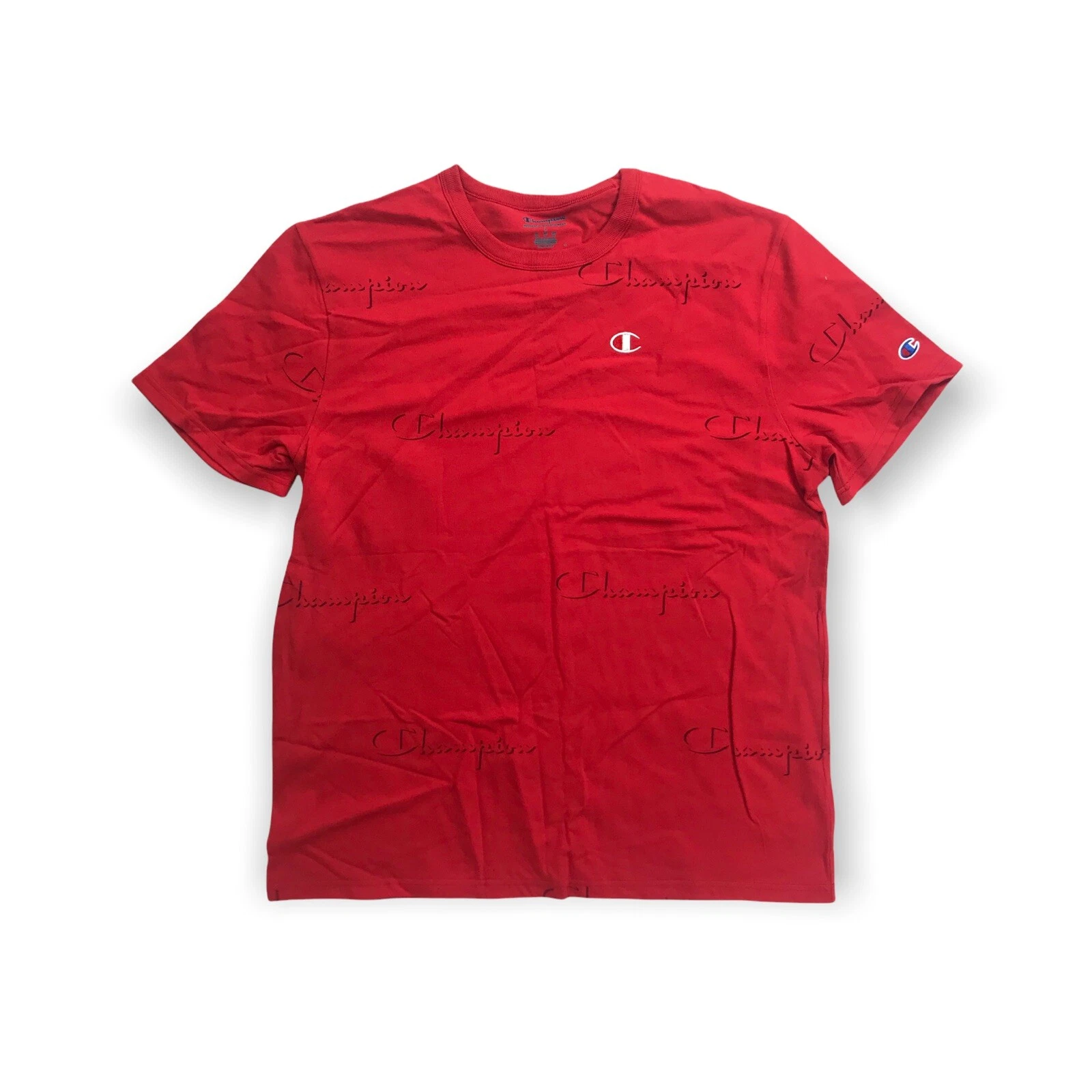 Champion Men’s 100%AUTHENTIC S/S Tshirt size Large Red All Over Logo