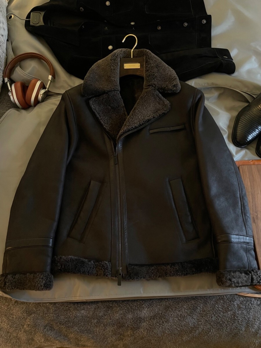 専用ARMANI COLLEZIONI leather jacket brown ARMANI COLLEZIONI Brown Suede Calf Leather Jacket Coat Sz 42