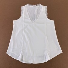 Women's Size Small White Eyelash Lace Trim Sleeveless V Neck Cami Tank Top New