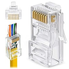 100pack Rj45 Cat6 Pass Through Connectors Ez To Crimp Modular Plug For Solid Or