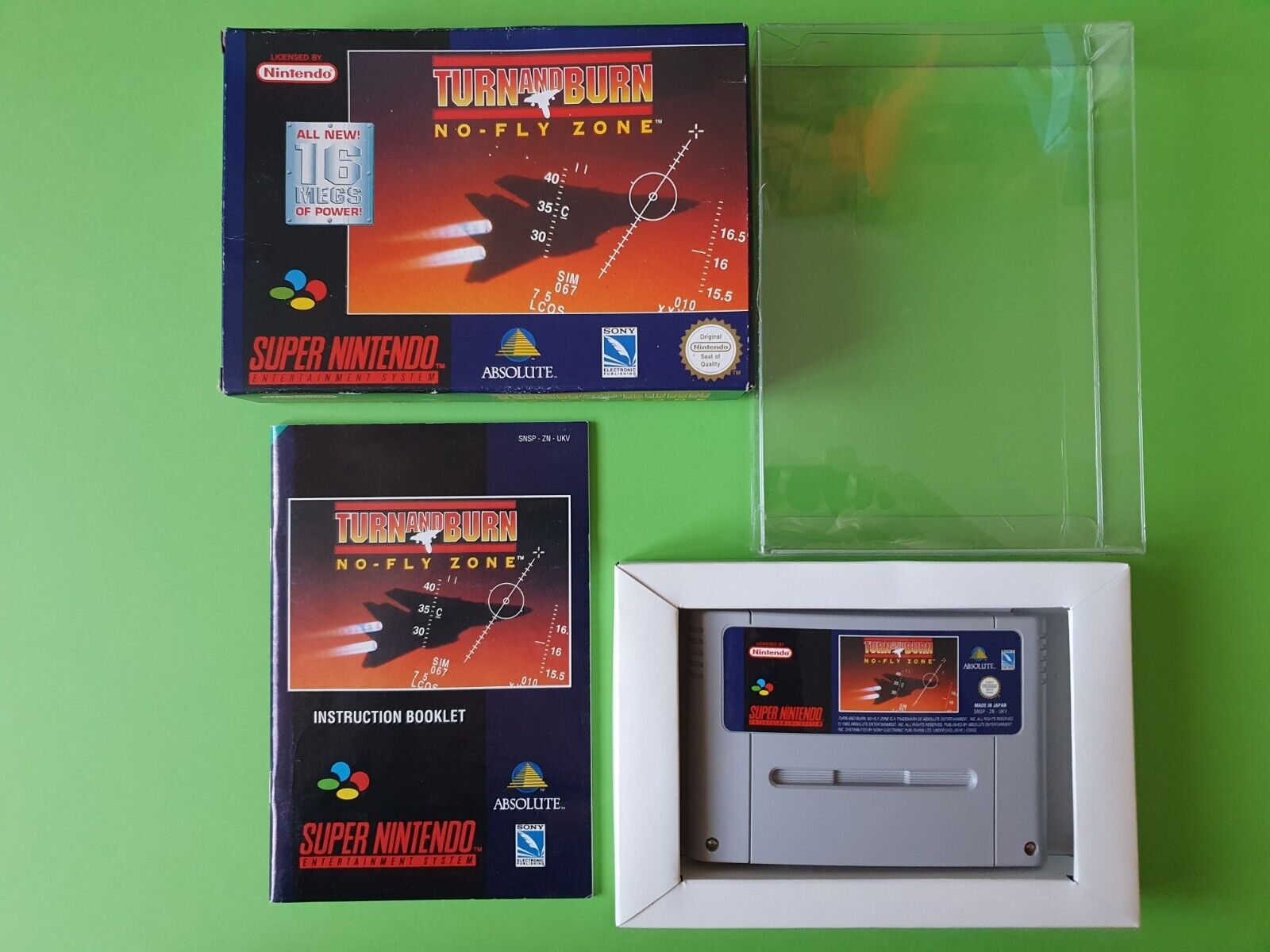 TURN AND BURN no-fly-zone / Jeu Super Nintendo UKV Complet + Crystal Box / Sony