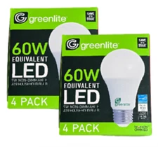 4-Pack Light Bulbs 9W LED 60W Equivalent A19 800 Lumens 3000k Greenlite Discount