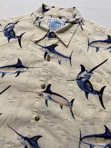 Chemise Guy Harvey Manches Courtes – Poisson, Drapeau Portoricain – Homme XL