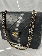 CHANEL Double Flap Medium Black Lambskin Vintage 24kShoulder Bag TS3744 W Holo