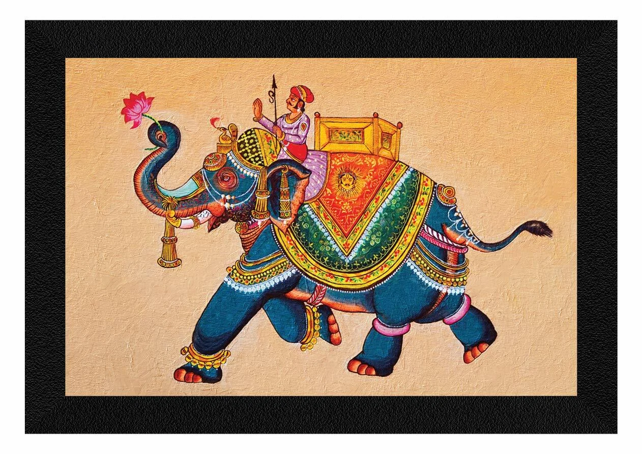 Rajasthani Elephant Wall Art Framed Painting 13 X 19 inches