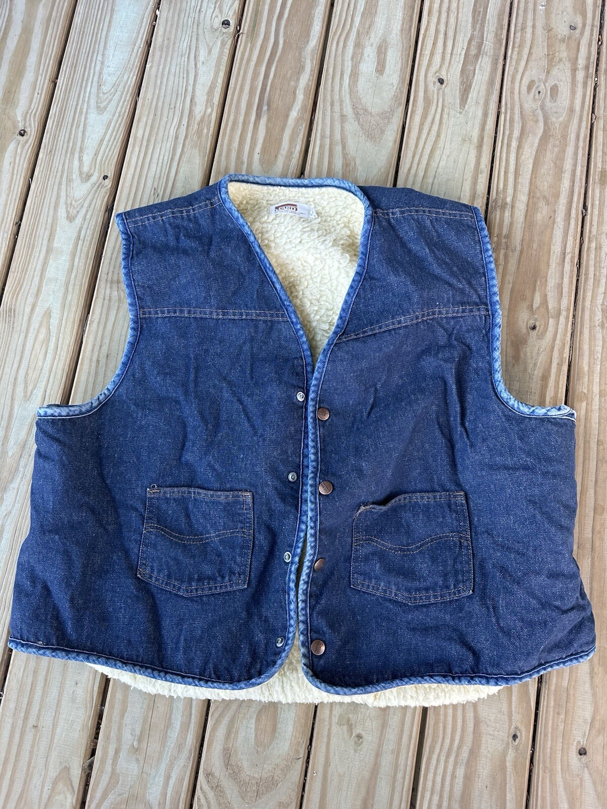 Vintage Montgomery Ward Sherpa Lined Denim Vest Sz XXL