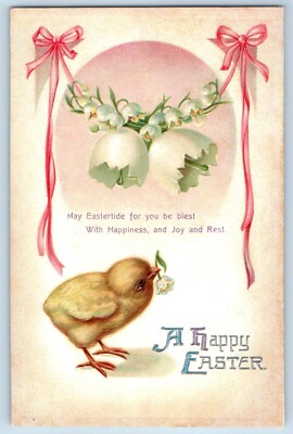 Easter Postcard Hanging Hatched Egg Flowers Baby Chick Embossed Clapsaddle