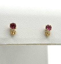 14k Gold Natural Diamond Ruby Stud Earrings July Birthstone New