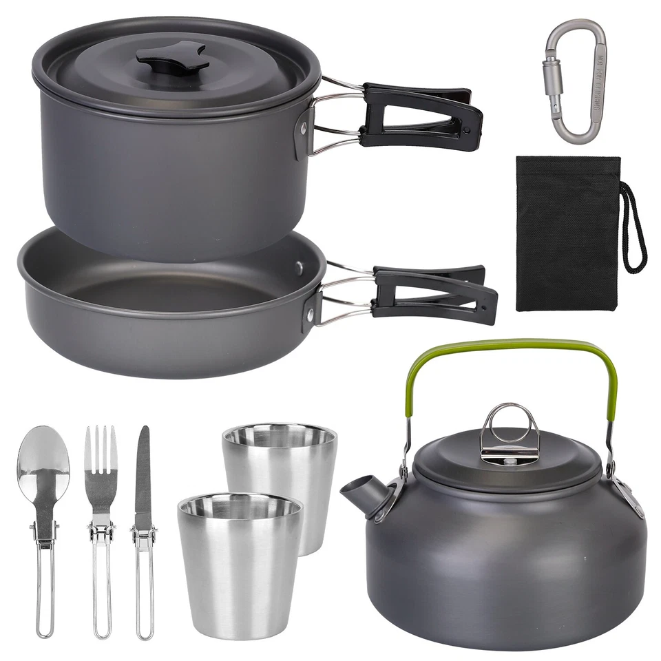 Camping Cookware Mess Set Stove Pot Pan Cook Set Backpacking Outdoor Hiking