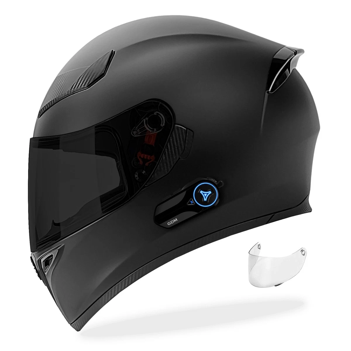 GDM GHOST HYPERSONIC Full Face Intercom Bluetooth Motorcycle Helmet Matte  Black