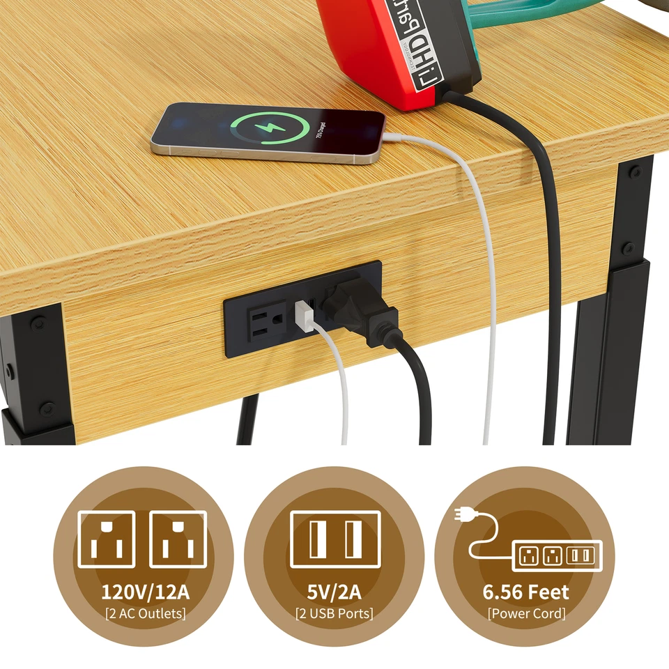 Banco de trabajo ajustable de alta resistencia de 59" L con tablero de clavijas y tomas de corriente Banco de trabajo Foto 4 de 4