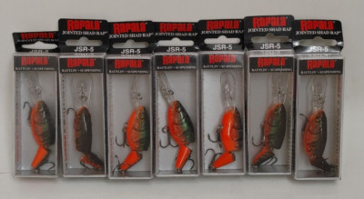 (7) Rapala Jointed Shad Rap JSR-5 Crankbait Fishing Lure Lot of 7 - Red Crawdad