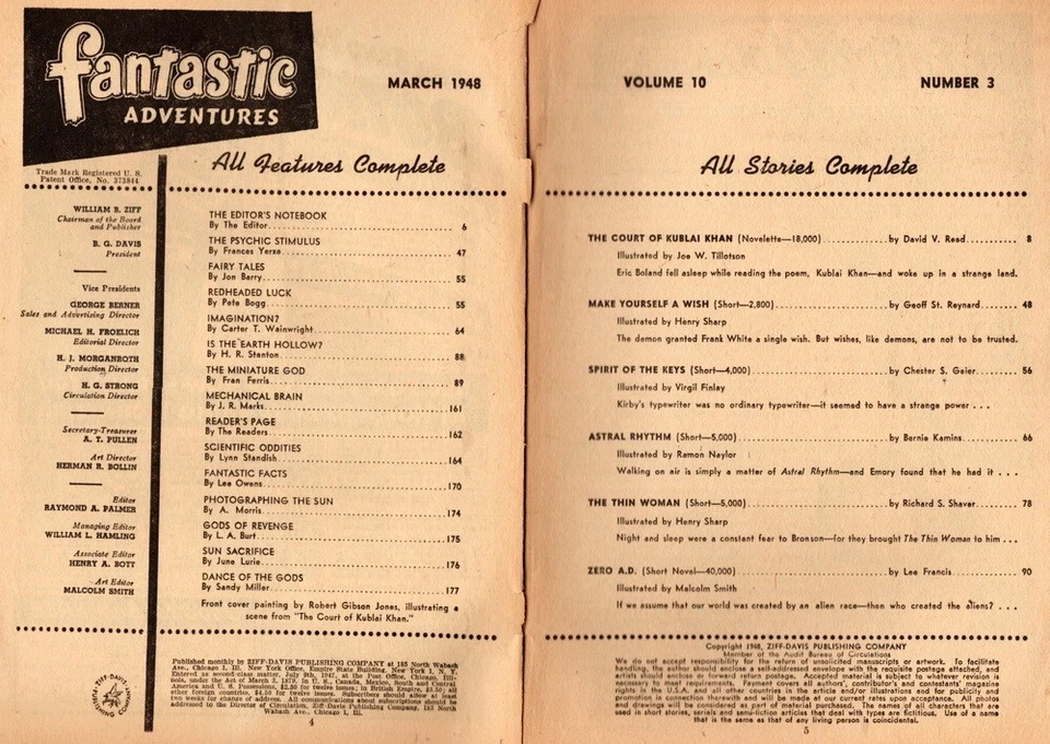 Fantastic Adventures Vol. 10, No 3, March 1948, Contents Shown Foto 3 de 3