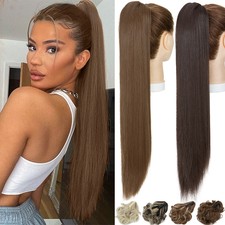 Ash Brown Ponytail Long Straight Pony Tail Hair Extensions 100 Thick As Human