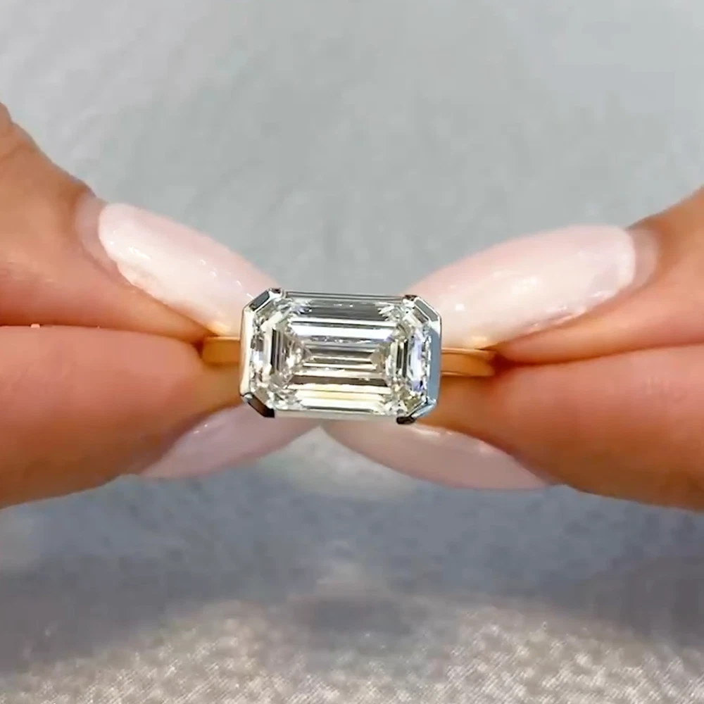 3.47Ctw Emerald Cut Moissanite East West Bezel Engagement Ring 14K