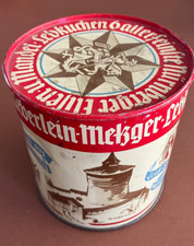 Alte Blechdose Haeberlein Metzger Lebkuchen N&uuml;rnberg 12cm bunt Stadtansicht Leer
