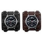 Men's Wide Leather Strap Buckle Sport Quartz Decoration Wrist Watch Cuff Bangle