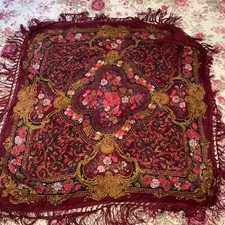 Vintage CHALLIS BY BERKSHIRE Acrylic Scarf Red Navy Green 28  x29  Plus Fringe