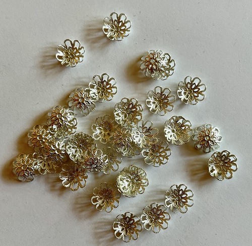 40 Non-Tarnishing Silver Toned Fancy Filagree Bead Caps for 10mm Bead