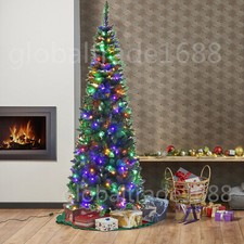 4/5/6/7ft Slim Christmas Tree with Multicolor Lights Artificial Xmas Home Decor