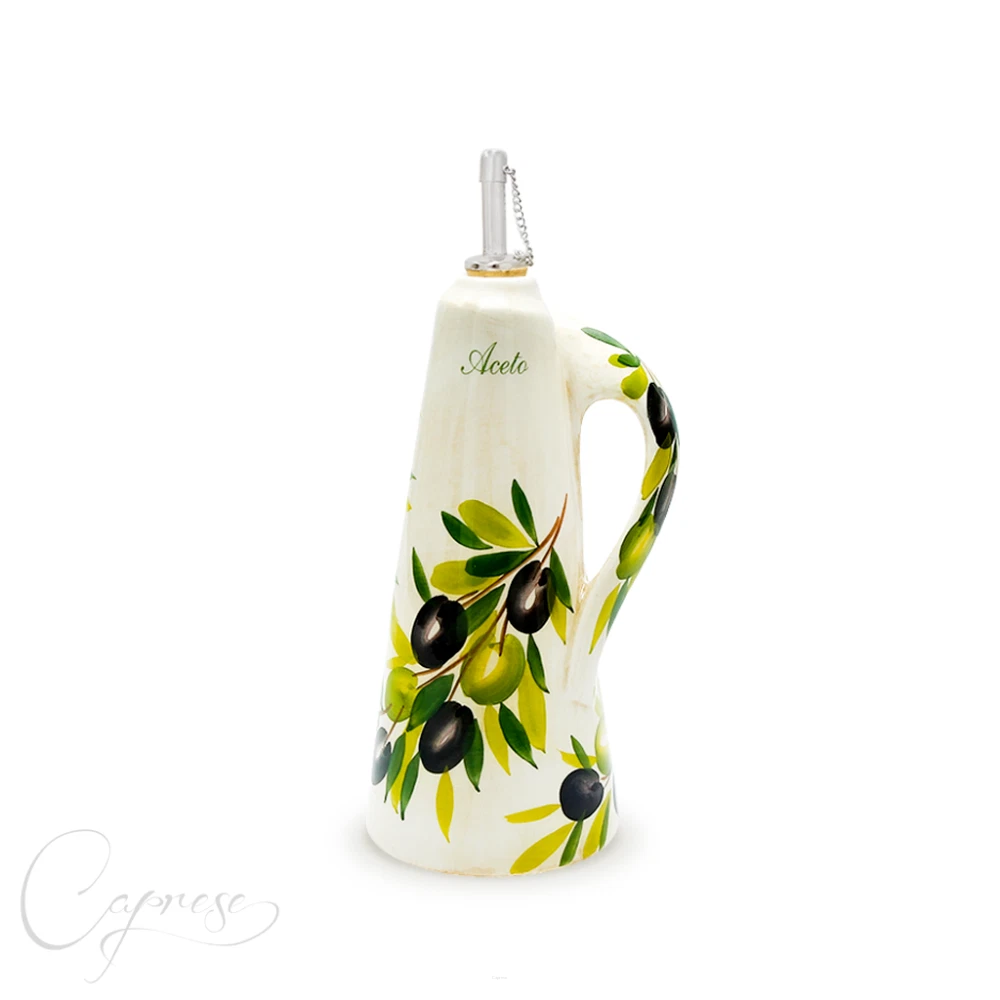 Bassano Ceramic Hand-Painted Vinegar Bottle 21 Cm 0.5L Olive 2D Motif New
