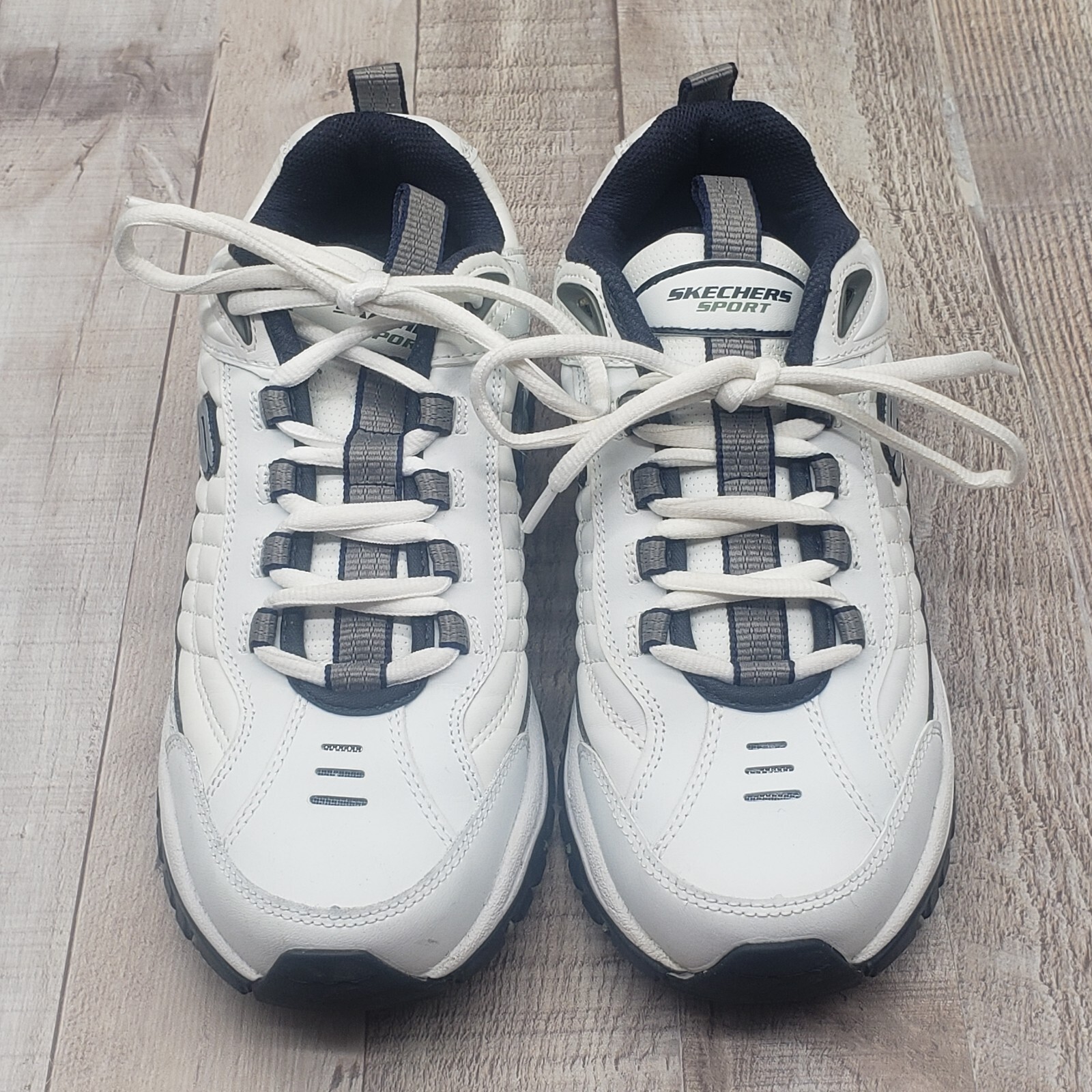 Skechers Energy After Burn Mens White/Navy Low Top Leather Sneaker