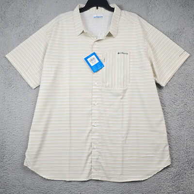 Columbia Shirt Mens 2XL XXL WHITE BEIGE OUTDOOR Button Down CASUAL FISH