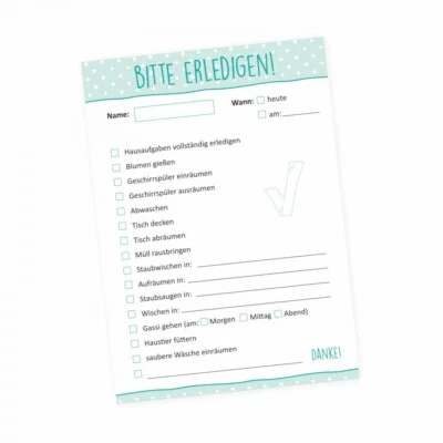 NIKIMA SCHÖNES FÜR KINDER A6 Aufgabenliste Block "Bitte erledigen!" todo Liste Notizblock 50 Blatt mint