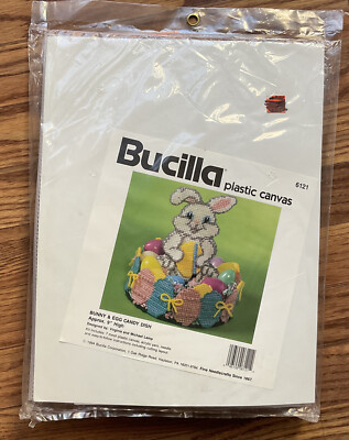 Vtg 1994 Bucilla Plastic Canvas #6121 Bunny & Egg Candy Dish Brand New Sealed