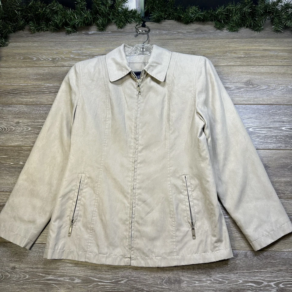 Anne Klein ￼Jacket Size Small Women’s Beige Collar Windbreaker Coat Lined Khaki - Image 3 of 4