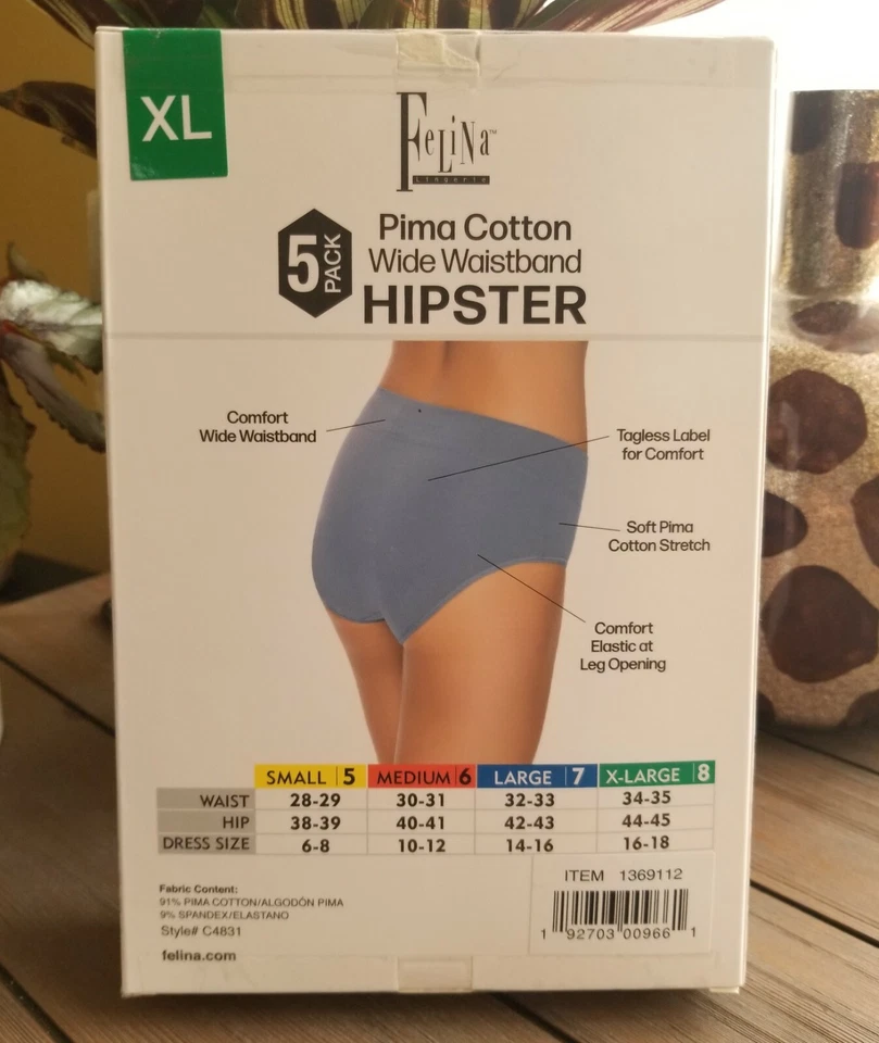 NUEVO Paquete de 5 bragas hipster de cintura ancha de algodón Felina Pima Foto 4 de 4