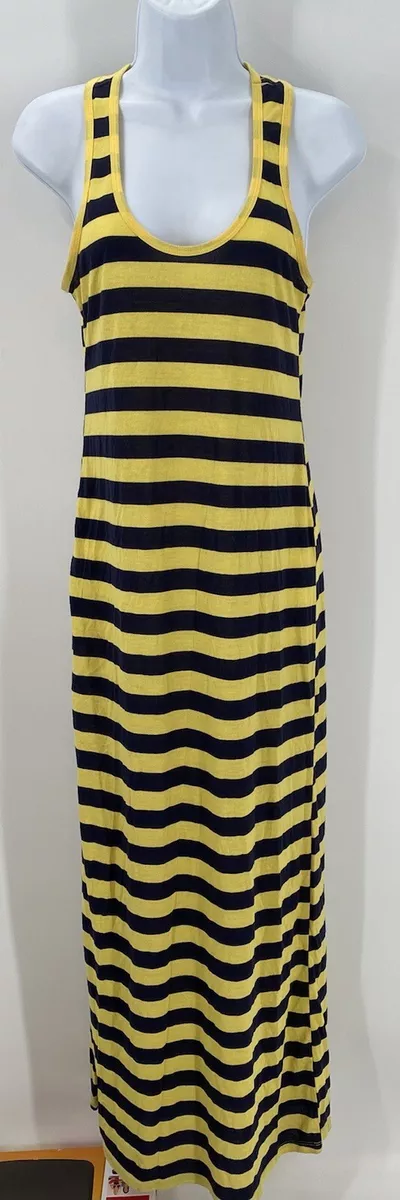 Feathers Women's Dress Maxi Race back Stripped Yellow Blue M