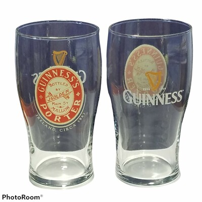 Lot of 2 Guinness Porter Main St. Mallow Beer Tulip Style Glasses 20oz 6 1/4'' 