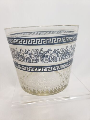Vintage “Patrician” ICE BUCKET Jeannette Glass Blue & White Greek Design MCM bar - Picture 1 of 8