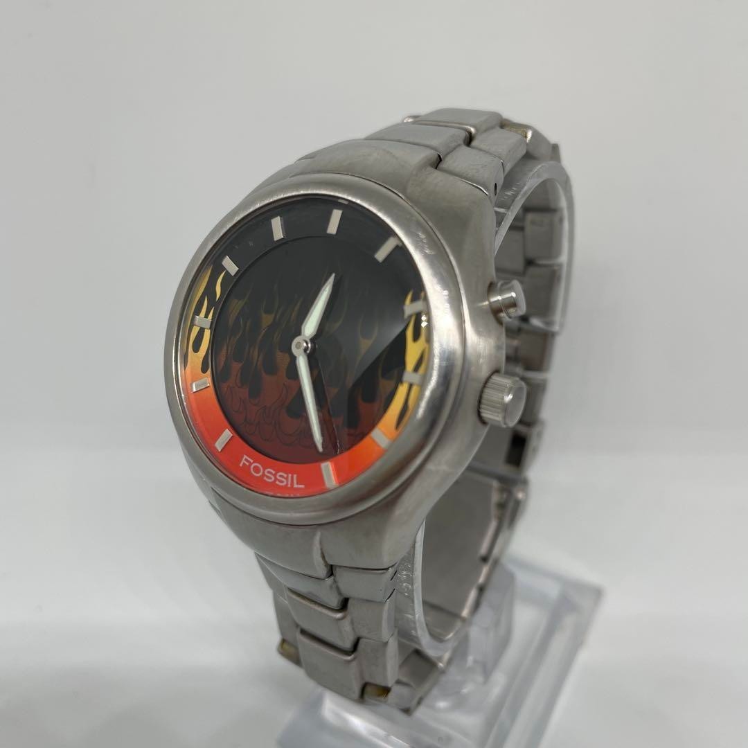 Fossil Big Tick Digital Watch Black Dial Silver Band Y2K 90s Tech