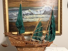 Antique 1950S Wood Handcrafted Model of a Chinese Junk Vessel Boat Ship (25&rsquo; L)