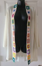Rebellion Crochet Granny Square cream open front Cardigan hippie boho 70s Small