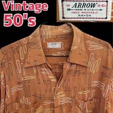 Vintage 1950s ARROW Atomic Print Rayon Gabardine Shirt Size M