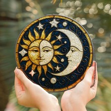 Sun  Moon Stained Glass Style Suncatcher - Celestial Zodiac Mystical Window Art