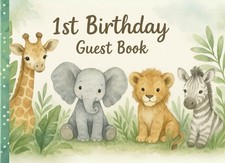 1st Birthday Baby Guest Book - Safari: An Elegant Animal Jungle Safari First Bir