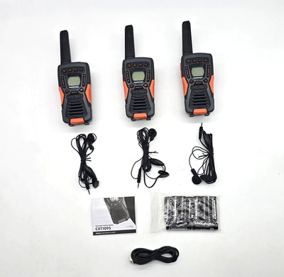 Gently used Cobra CXT1095-3PH Two-Way Radios W/ 3 New Earbuds & Batteries