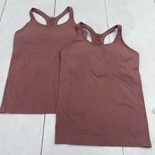 Attraco 2 Pack Pink Ribbed Built In Bra Active Tank Top Women's Size Large