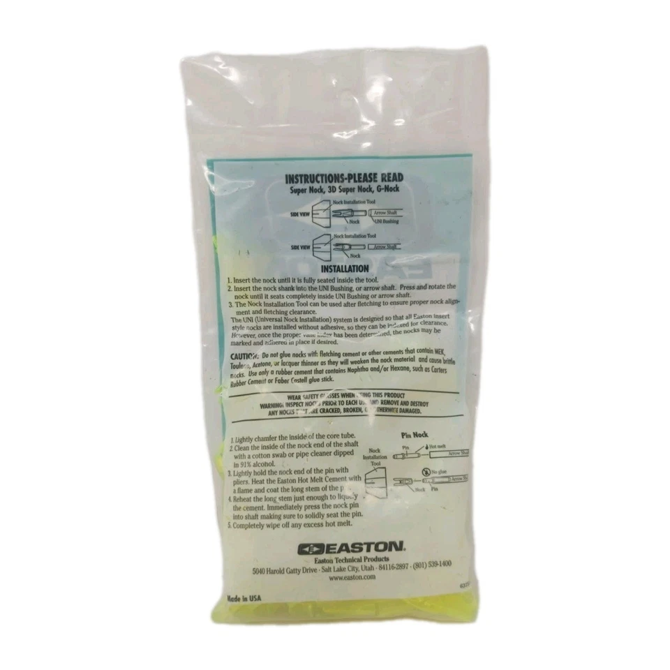 100 Pack Easton H 6mm Arrow Nocks: Clear Yellow: 10 Grain: New & Sealed Bag - Image 3 of 4