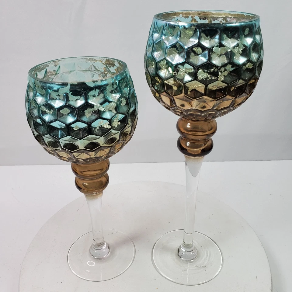 Vintage Mercury Finish Candle Holders Home Essentials 12 & 14 Inch Tall SET of 2 - Image 2 of 4