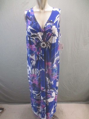 NWT Catherines Size 18/20 Womens Multicolor Floral V Neck Sleeveless Dress 469