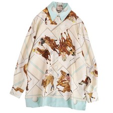 Hermes Paris Shirt Blouse Long Sleeve Vintage Silk Top Scarf Print Horse Rider