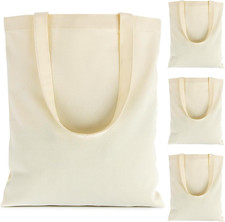Canvas Tote Bag - 4 PCS Cotton Canvas Reusable Grocery Shopping Blank Tote Bag w